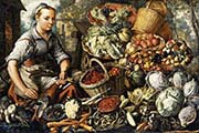 Market Woman with Fruit Vegetables and Poultry